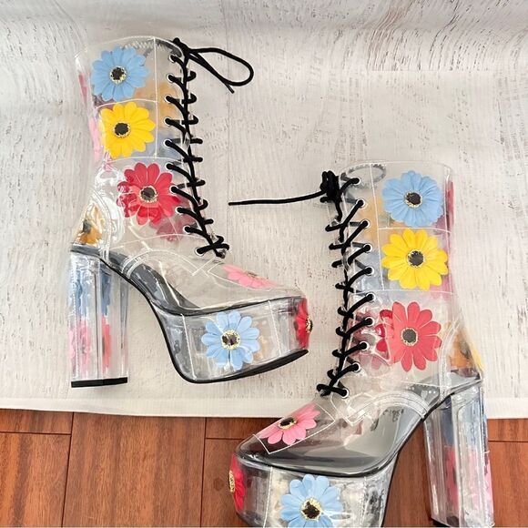 Delia*s Y2k groovy disco get your groove on PVC platform boots Sz 7 - Picture 10 of 11